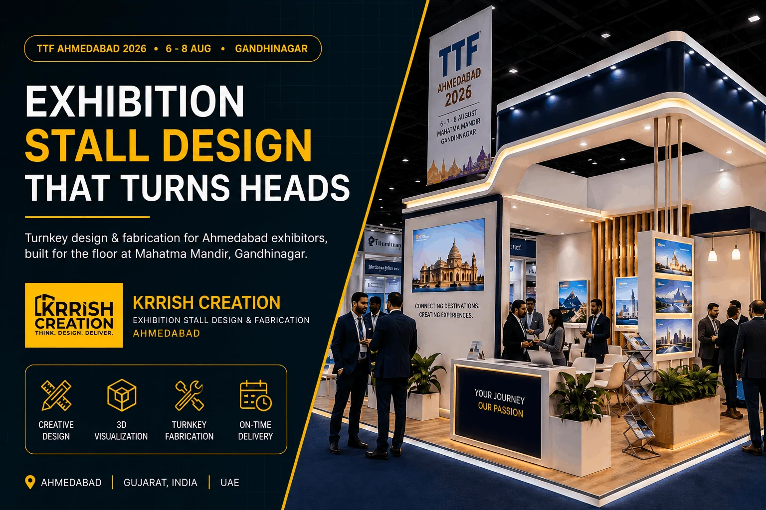 Exhibition stall design blueprint for TTF Ahmedabad 2026 by Krrish Creation