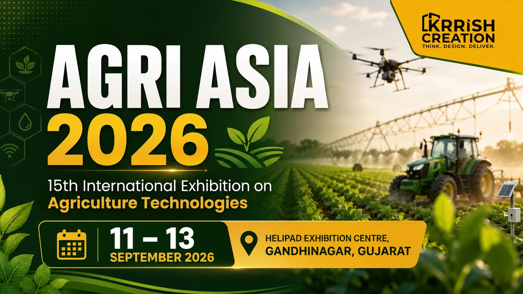 Agri Asia 2026 exhibition banner — 11-13 September, Helipad Exhibition Centre Gandhinagar