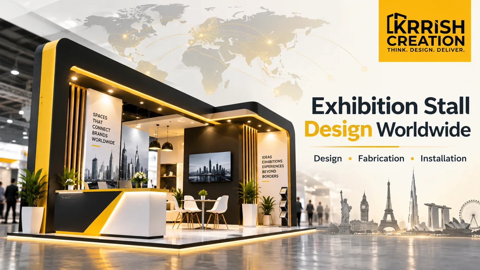 Krrish Creation exhibition stand with branded product displays and meeting area